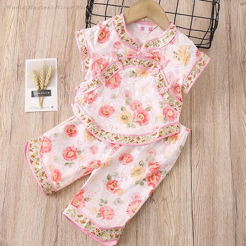 Summer Clothing Baby Girl - ชุดถังซูทสำหรับเด็กผู้หญิง ลายพิมพ์ฤดูร้อน เสื้อผ้าแบบดั้งเดิมสำหรับเด็ก สไตล์จีน ชุดกี่เพ้าแสนหวาน ชุดถ่ายภาพฮันฟู่สำหรับเด็กอายุ