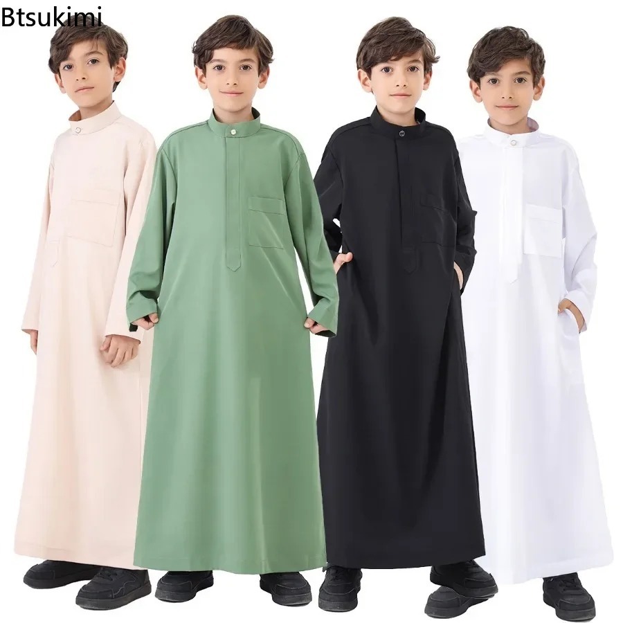 Summer Clothing Pakistan - เด็กมุสลิมเสื้อผ้าเด็กแฟชั่นแขนยาว Kaftan Robes อาหรับอิสลาม Caftan Thobe