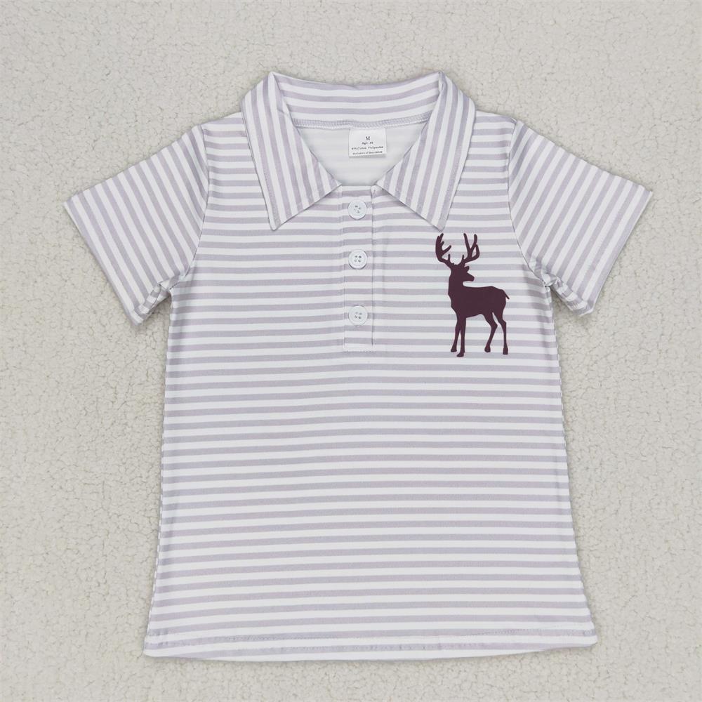 Summer Clothing Wholesale - เสื้อแขนสั้นสำหรับเด็กทารกชายเสื้อลายขวางมีปกลายกวางสำหรับเด็กวัยหัดเดินเสื้อผ้าฤดูร้อน