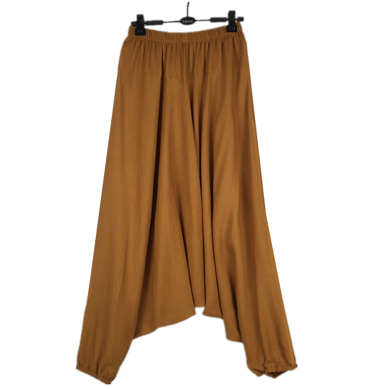 Summer Clothing Pakistan - กางเกงกระโปรงลำลองทรงหลวมขากว้างสำหรับผู้หญิง ผ้าฝ้ายผสมลินิน ใส่สบายในฤดูร้อน มีไซส์ใหญ่ ให้เลือกสีดำ เขียว
