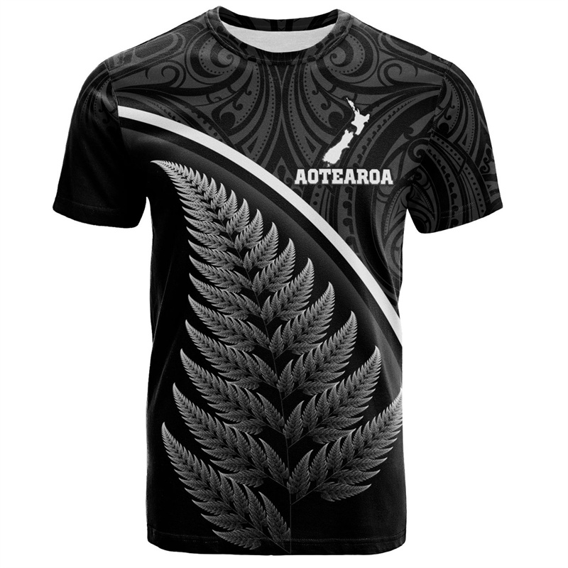 Summer Clothing Nz - เสื้อยืดแฟชั่นพิมพ์ลาย3D สำหรับผู้ชายเสื้อยืดลายธงชาติเมารีพร้อมเฟิร์นสีเงินเสื้อยืดลายธงชาติเสื้อ