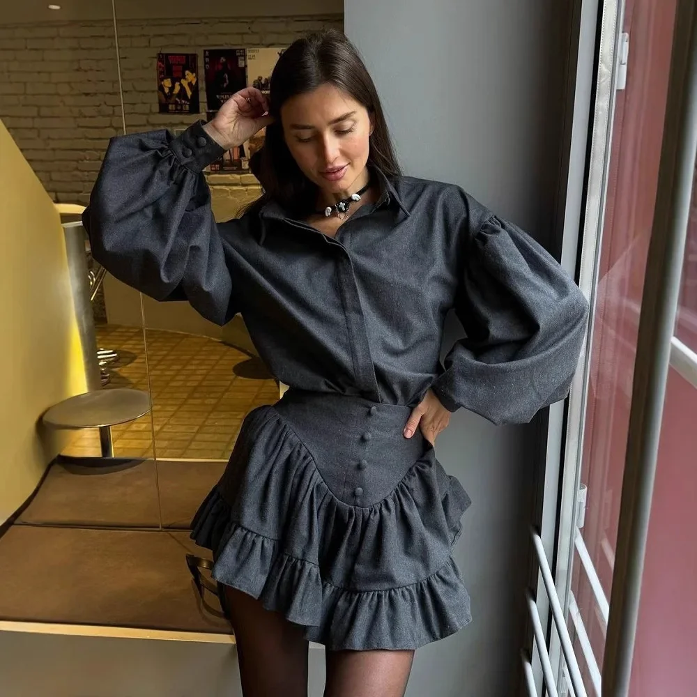 Summer Clothing Wholesale - 2025 ใหม่Elegantsuitผู้หญิงเสื้อผ้าชุดHigh-Endรู้สึกฤดูใบไม้ผลิลายสก๊อตการออกแบบSensibility Ruffle Edge Mini Dress
