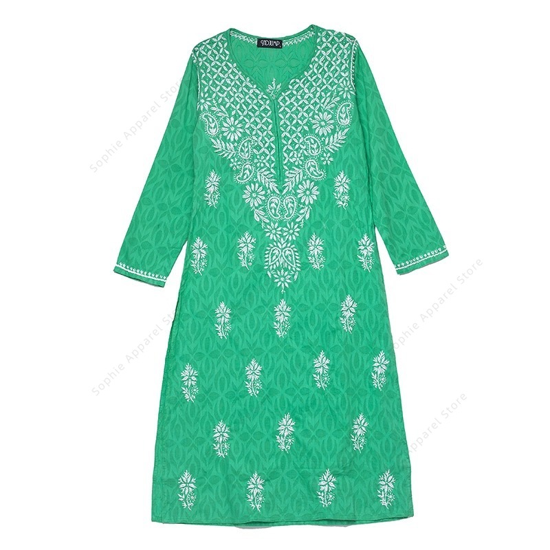 Summer Clothing Pakistan - ผู้หญิงปัก Kurti อินเดีย/ปากีสถาน Tunic ฤดูใบไม้ผลิฤดูร้อนบางแบบดั้งเดิม South