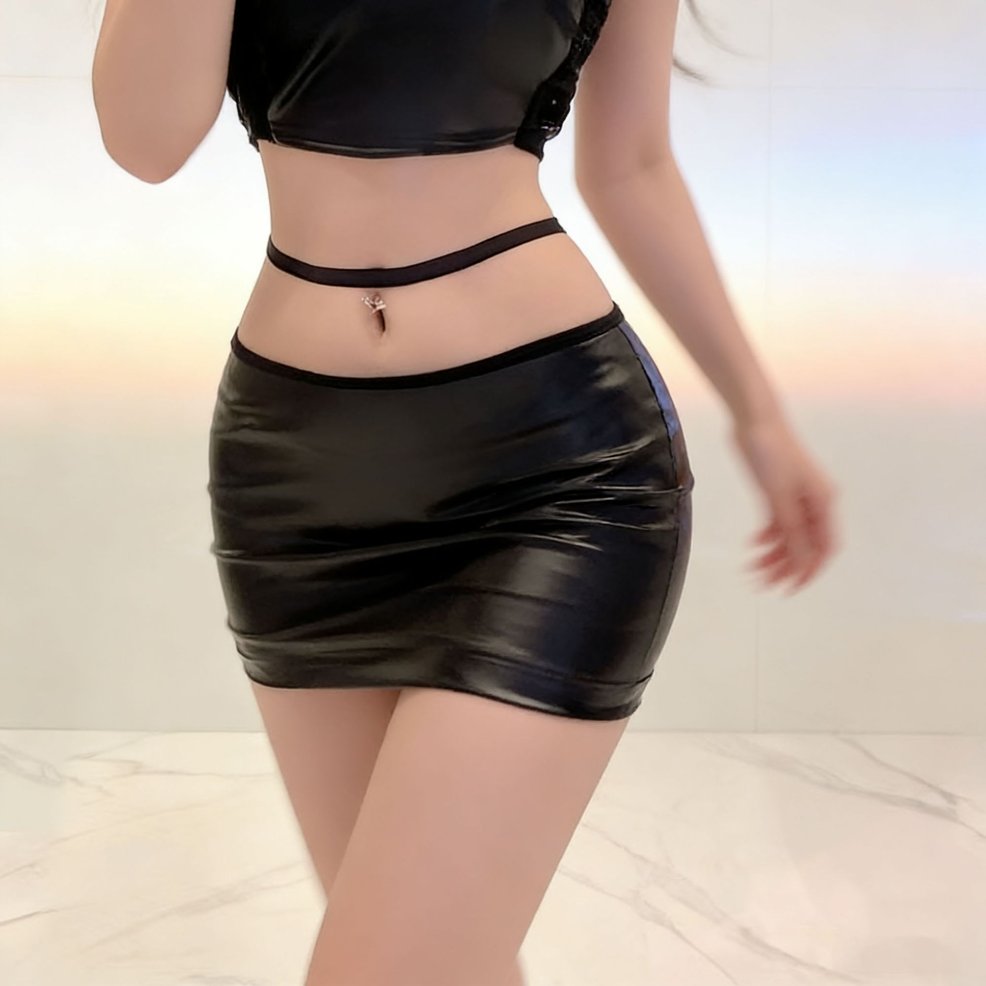 Summer Clothing Wraps - แฟชั่นเกาหลีเซ็กซี่ผู้หญิงกระโปรง PU แบบพันรอบตัวมินิฮิปเลดี้ไนท์คลับเสื้อผ้าสาวปาร์ตี้ของขวัญ SK38