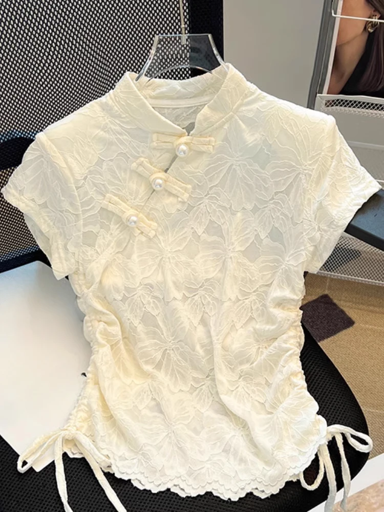 สไตล์จีนเสื้อคอแขนสั้นสีทึบ Dr - Summer Clothing Drawing บทวิจารณ์และราคา