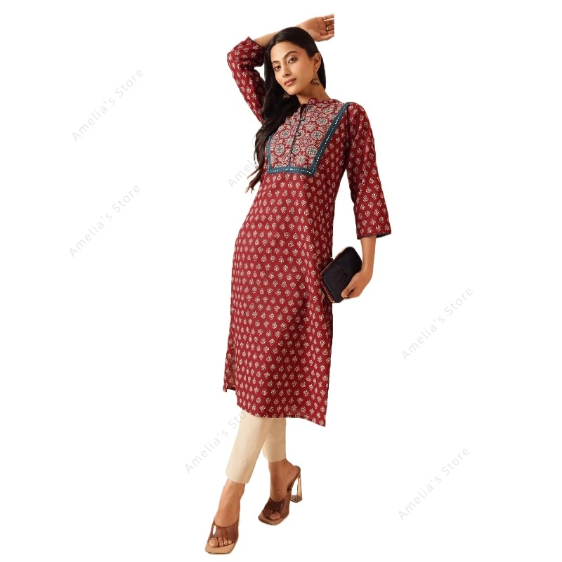 ชุดคุर्ตาพิมพ์ลายดอกไม้สีแดงเล - Summer Clothing Pakistan บทวิจารณ์และราคา