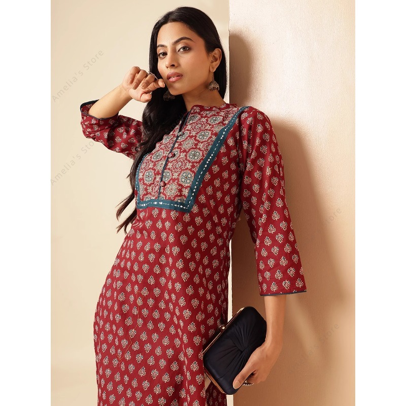 ชุดคุर्ตาพิมพ์ลายดอกไม้สีแดงเล - Summer Clothing Pakistan บทวิจารณ์และราคา