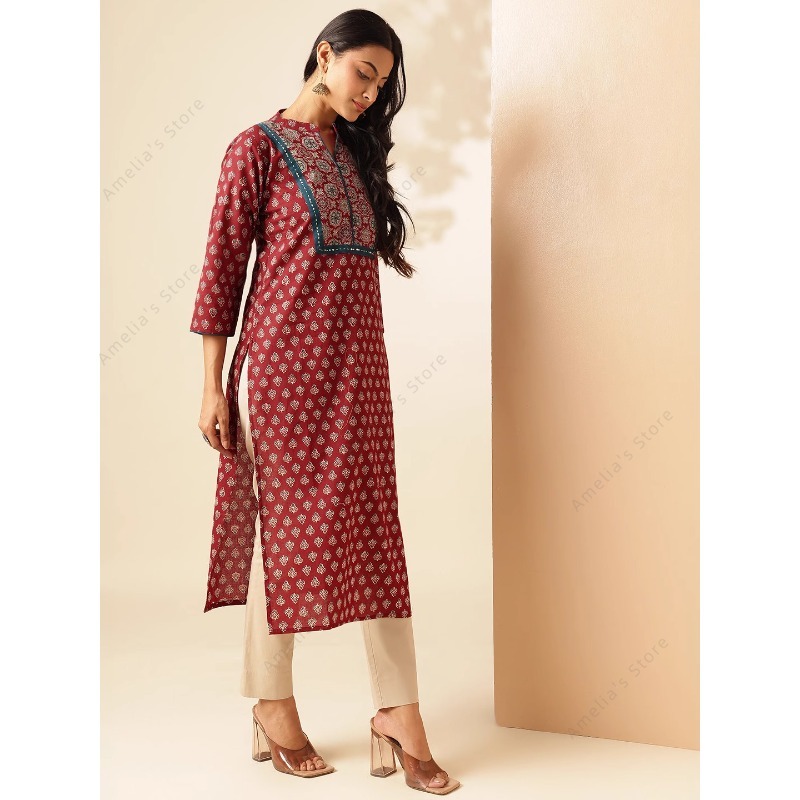 ชุดคุर्ตาพิมพ์ลายดอกไม้สีแดงเล - Summer Clothing Pakistan บทวิจารณ์และราคา