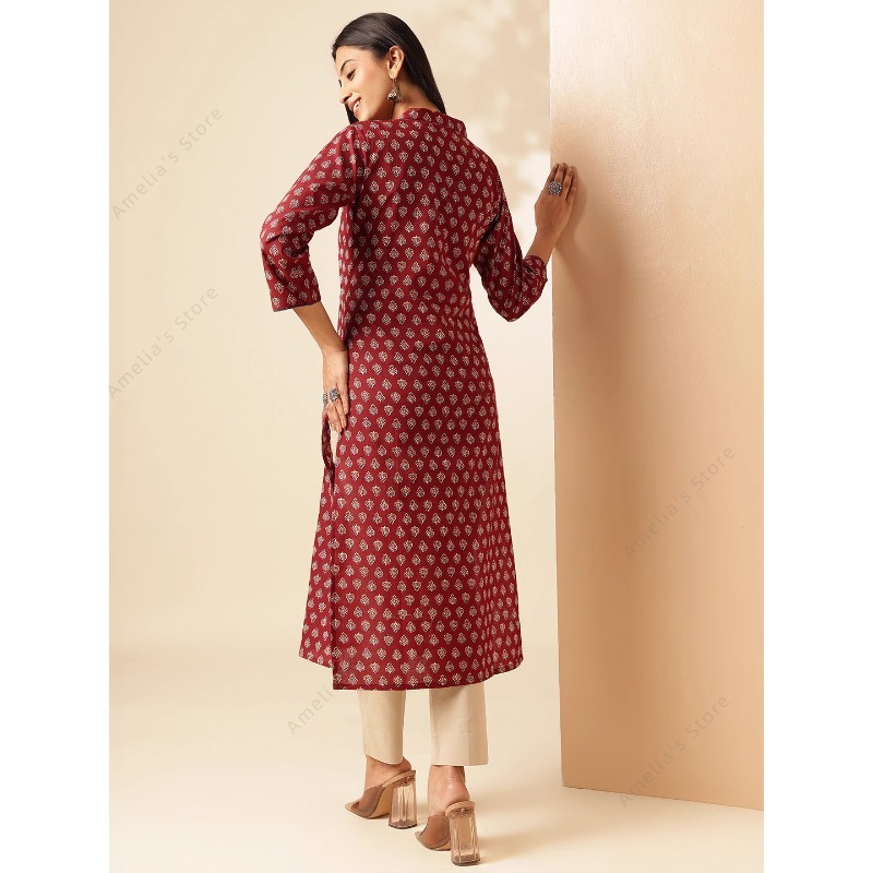 ชุดคุर्ตาพิมพ์ลายดอกไม้สีแดงเล - Summer Clothing Pakistan บทวิจารณ์และราคา