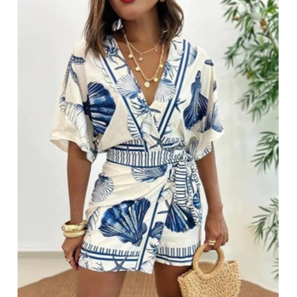 จั๊มสูทแฟชั่นพิมพ์ลายแขนสั้น ค - Summer Zara บทวิจารณ์และราคา