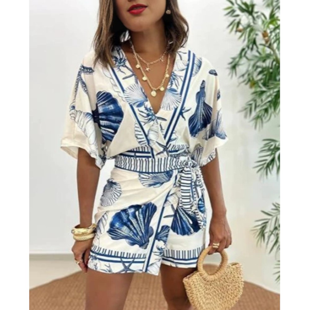 จั๊มสูทแฟชั่นพิมพ์ลายแขนสั้น ค - Summer Zara บทวิจารณ์และราคา