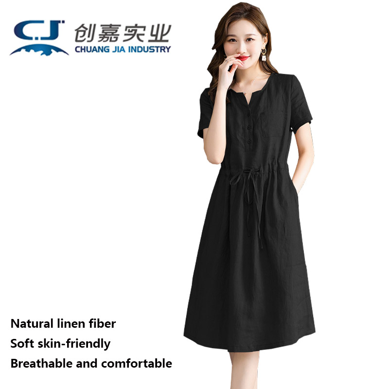 ชุดเดรสแขนสั้นผ้าลินินแท้สำหรั - Summer Clothing Drawing บทวิจารณ์และราคา