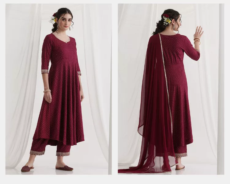 ชุดคุर्ตะสีแดงเข้มสำหรับผู้หญิ - Summer Clothing Pakistan บทวิจารณ์และราคา