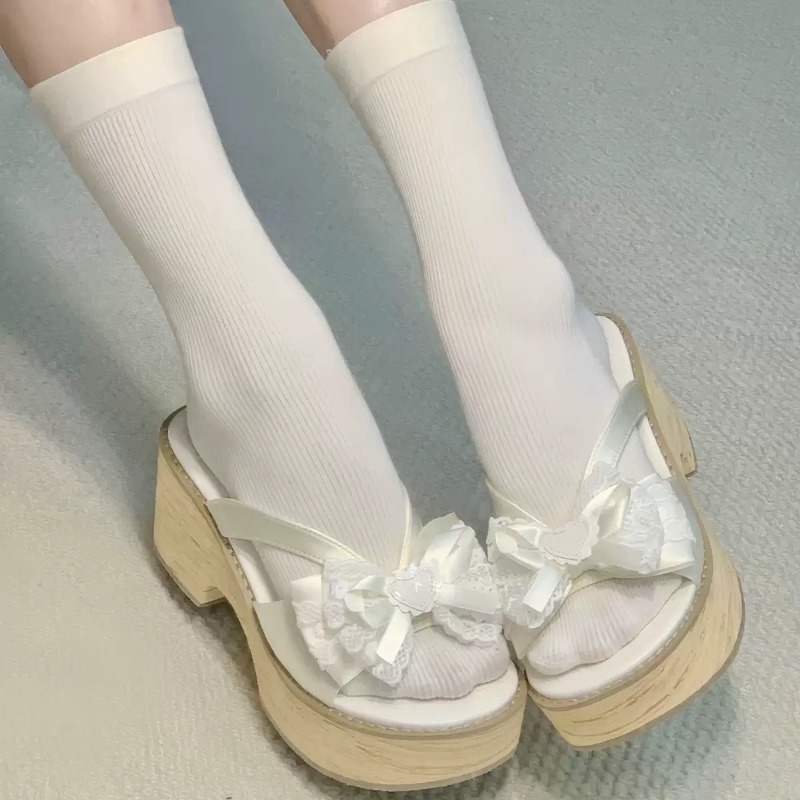 รองเท้าแตะพื้นหนาลายไม้ Sweet  - Summer Clothing Stores บทวิจารณ์และราคา