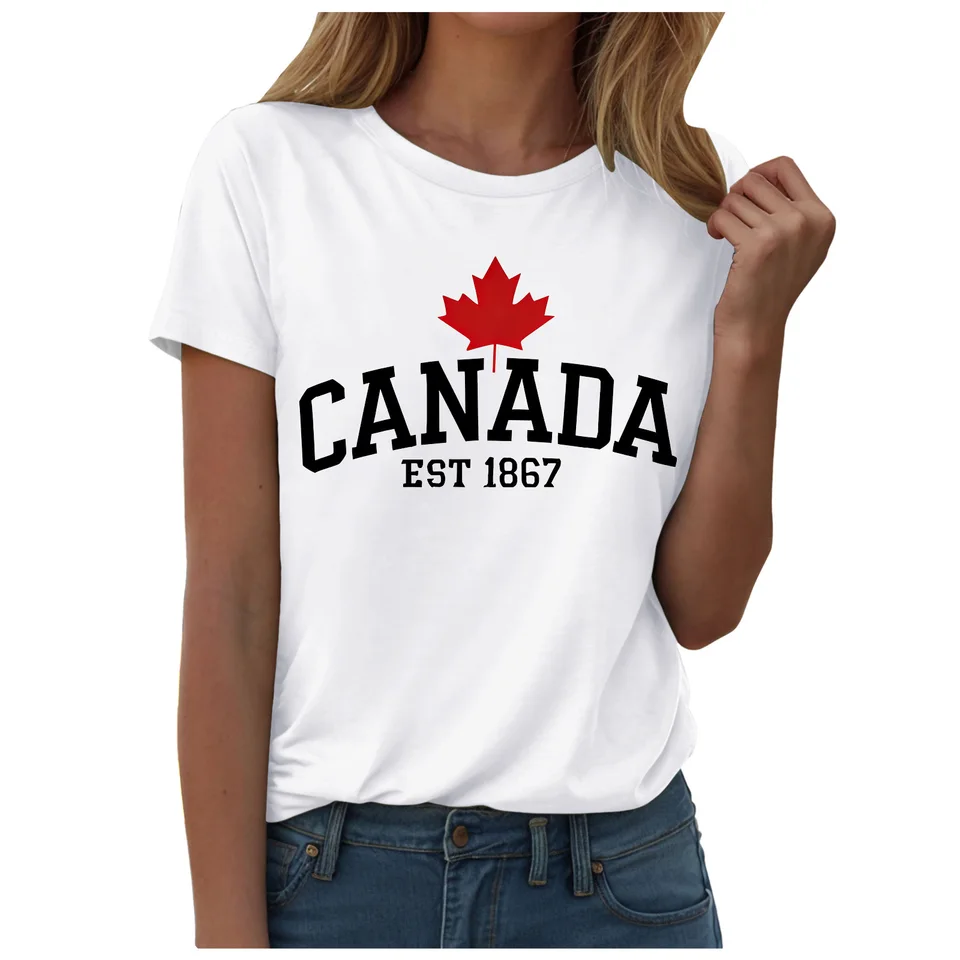 เสื้อยืดลายธงใบเมเปิ้ลสำหรับเส - Summer Clothing Women Canada บทวิจารณ์และราคา